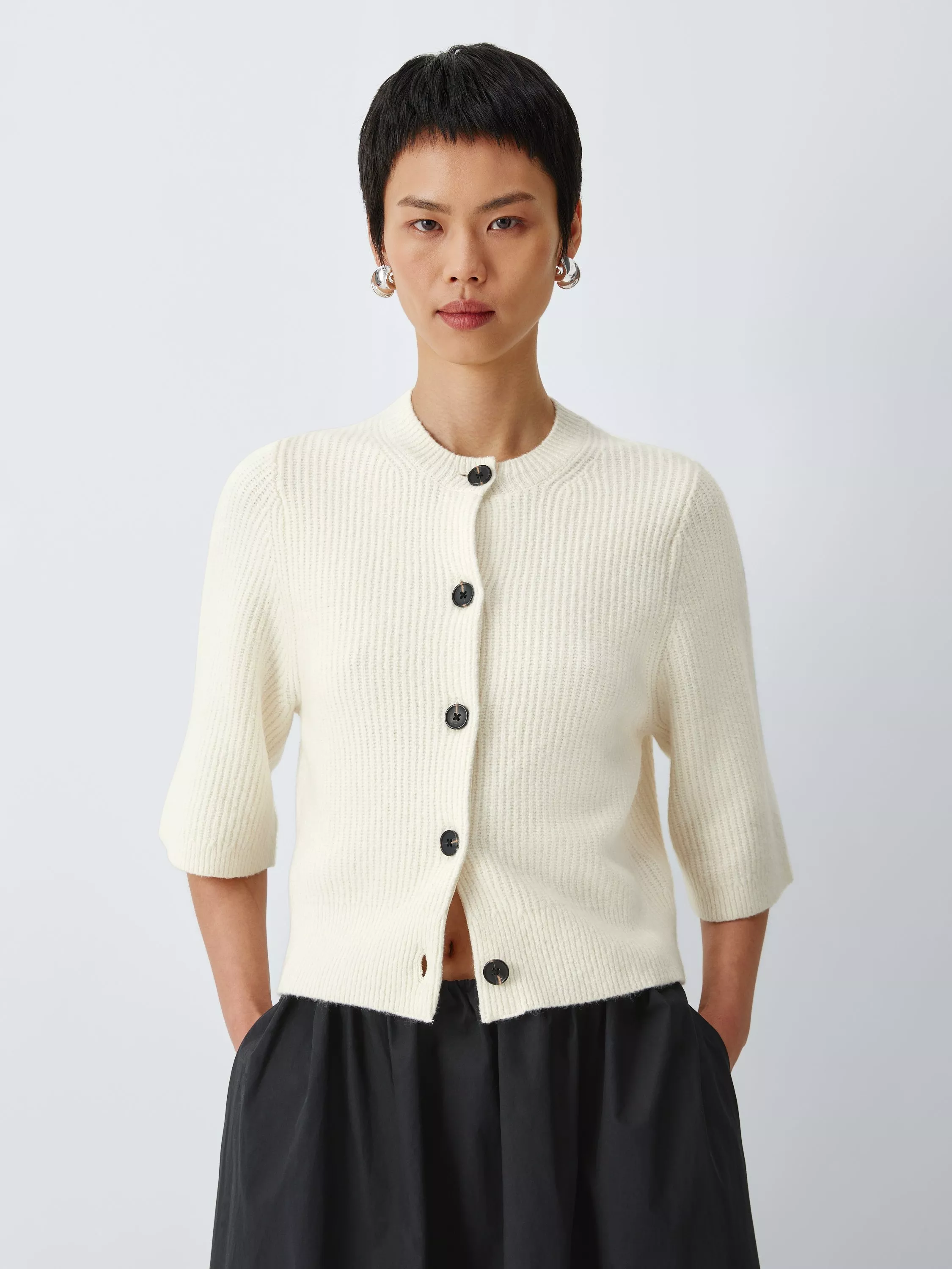 pois compact rib cardigan ホワイト John Lewis Short Sleeve Rib Knit Cardigan