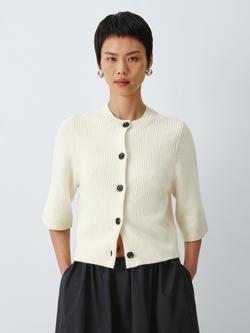 John Lewis Short Sleeve Rib Knit Cardigan, Ecru