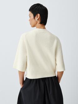John Lewis Short Sleeve Rib Knit Cardigan - view 2, Ecru