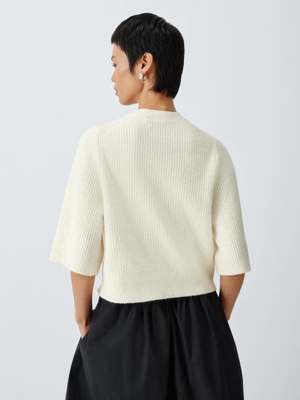 John Lewis Short Sleeve Rib Knit Cardigan - view 2, Ecru