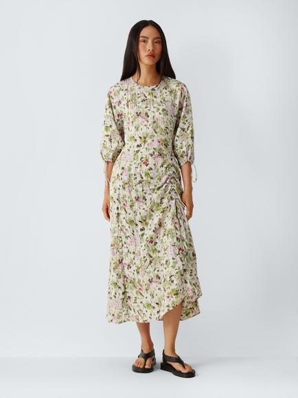 AND/OR Olivia Floral Ruched Midi Dress, Multi Floral, Multi Floral