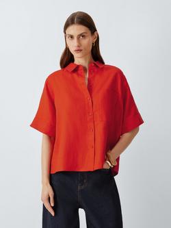 John Lewis Pure Linen Short Sleeve Resort Shirt, Orange