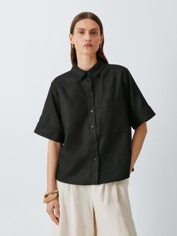 John Lewis Pure Linen Short Sleeve Resort Shirt, Black