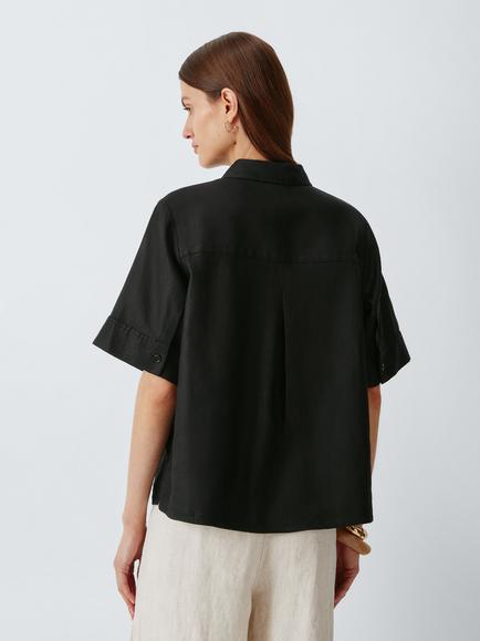 John Lewis Pure Linen Short Sleeve Resort Shirt - view 2, Black