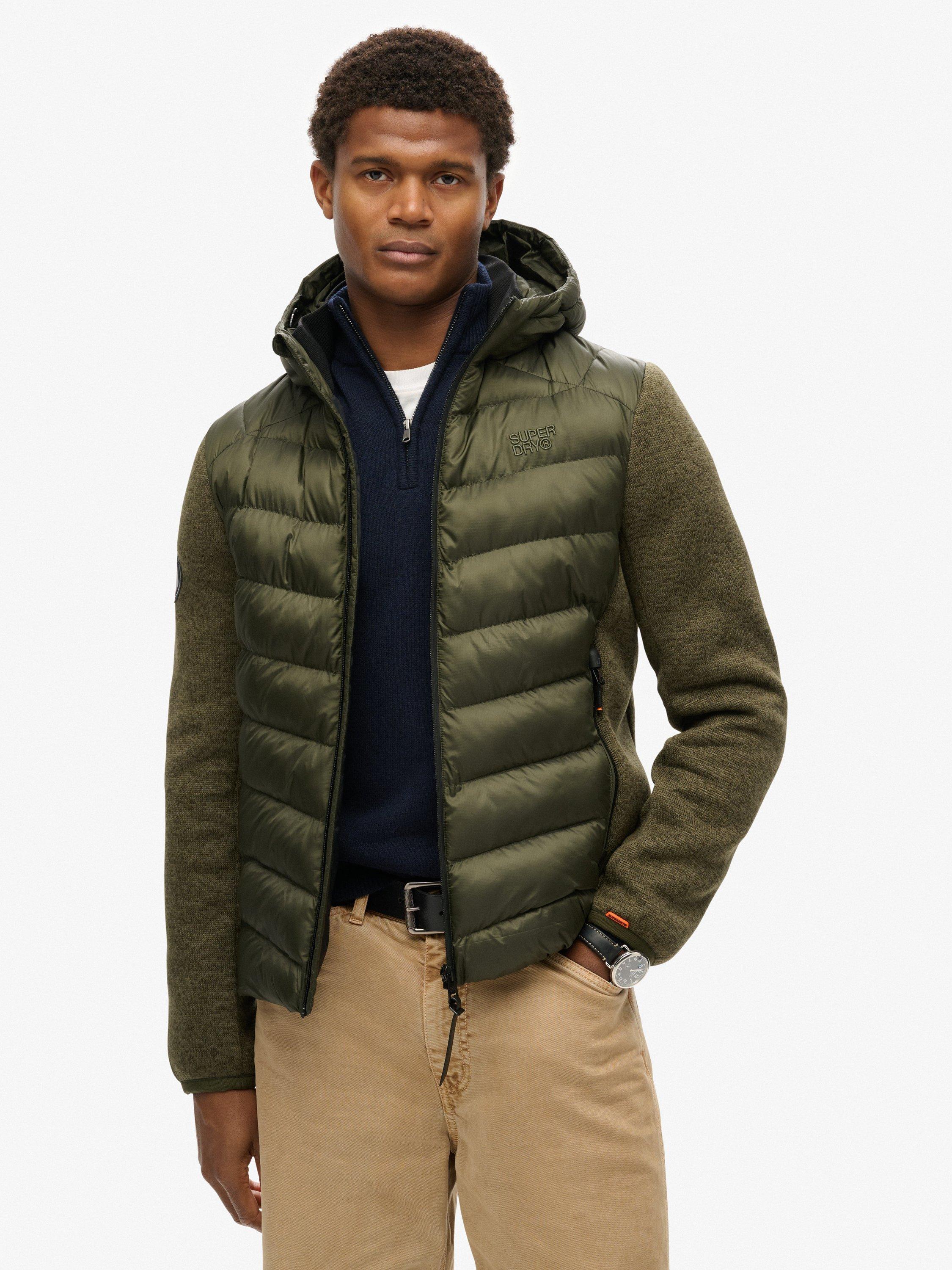 Product image 1 of 5, which shows Superdry Hooded Knit Storm Hybrid Jacket, Khaki Green Marl, S