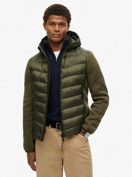 Superdry Hooded Knit Storm Hybrid Jacket, Khaki Green Marl