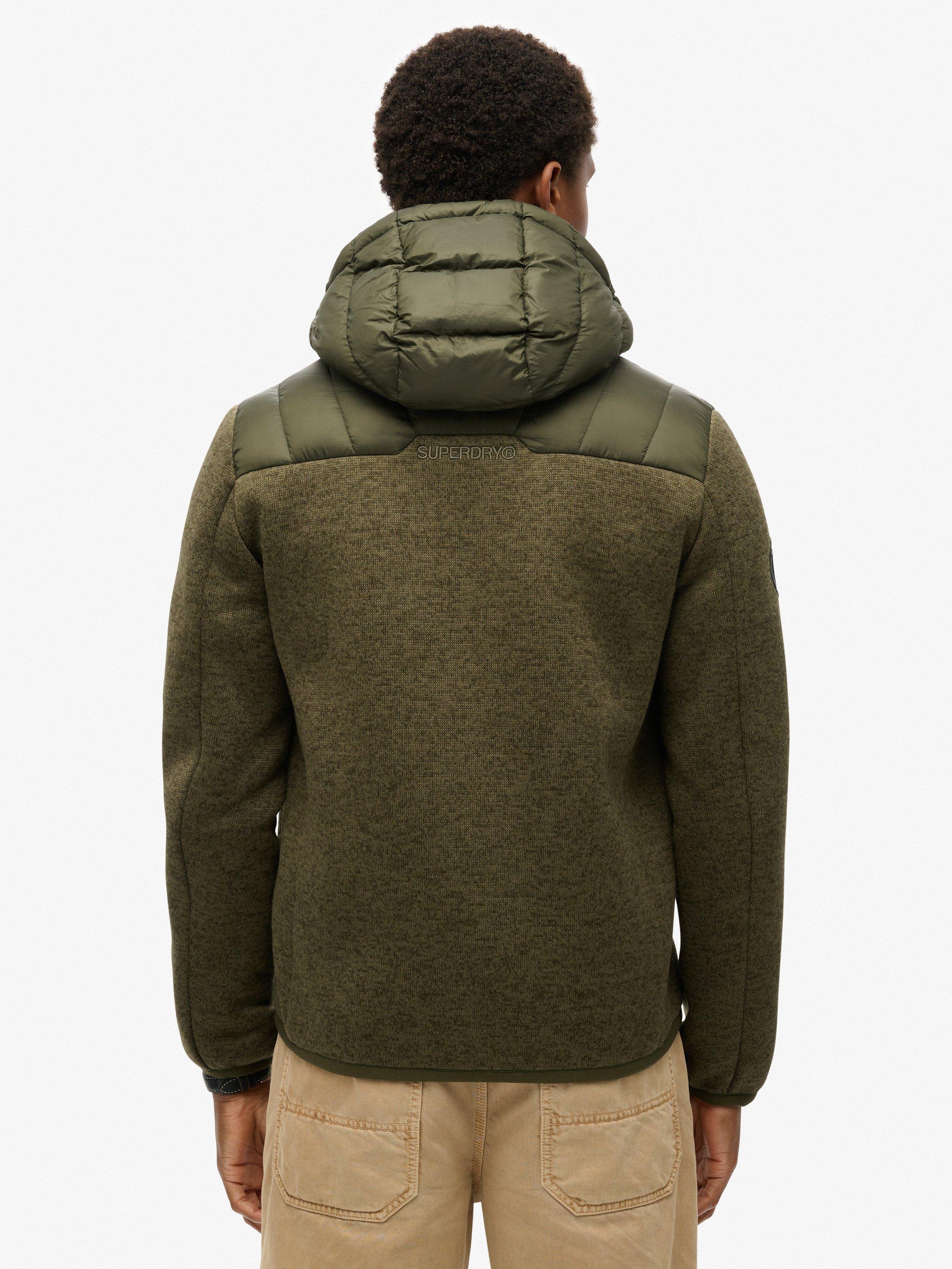 Product image 2 of 5, which shows Superdry Hooded Knit Storm Hybrid Jacket, Khaki Green Marl, S