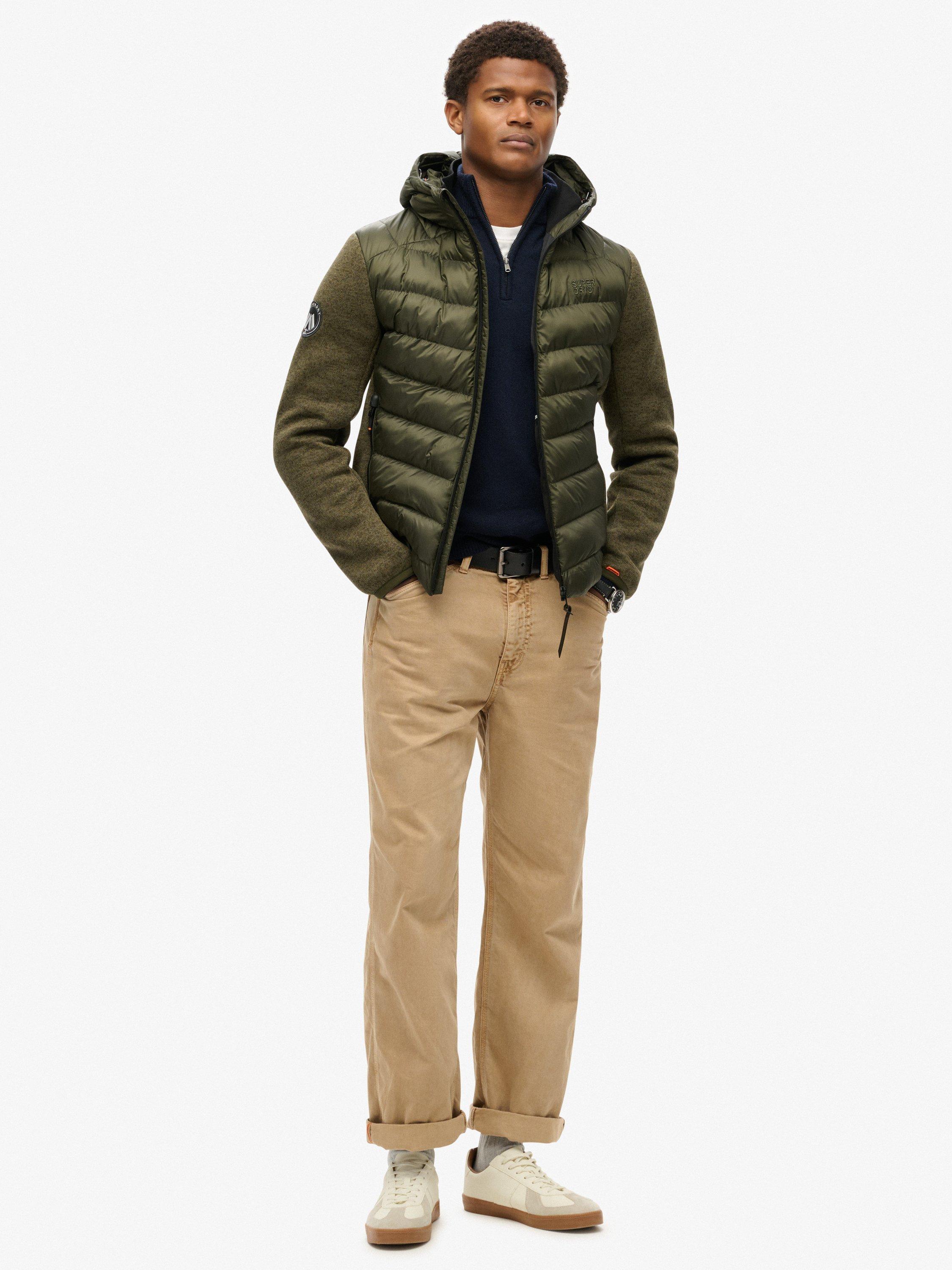 Product image 3 of 5, which shows Superdry Hooded Knit Storm Hybrid Jacket, Khaki Green Marl, S