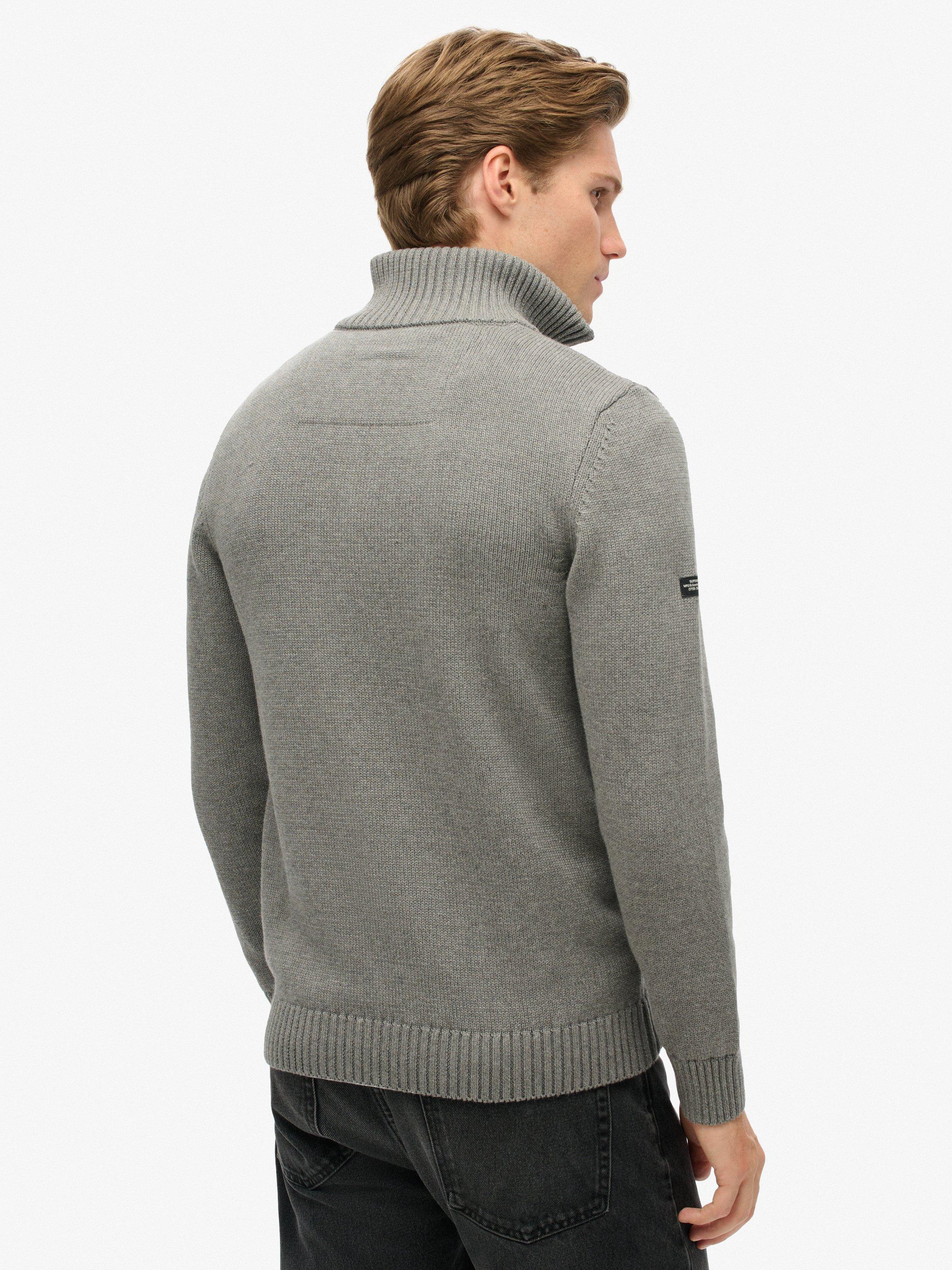 Product image 2 of 5, which shows Superdry Organic Cotton Classics Half Zip High Neck Jumper, Grey Marl, S
