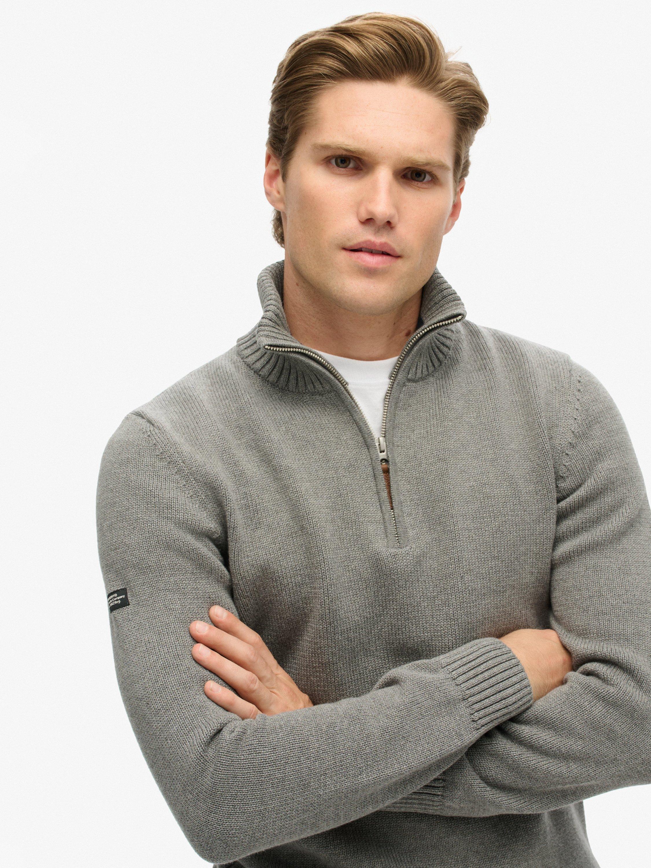 Product image 4 of 5, which shows Superdry Organic Cotton Classics Half Zip High Neck Jumper, Grey Marl, S