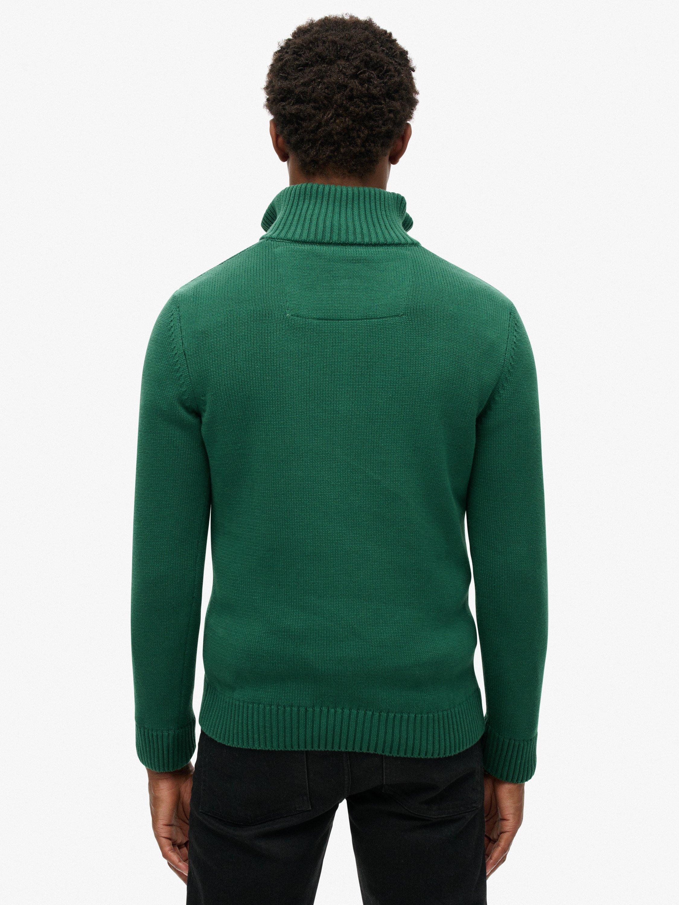 Product image 2 of 5, which shows Superdry Organic Cotton Classics Half Zip High Neck Jumper, Forest Green, S