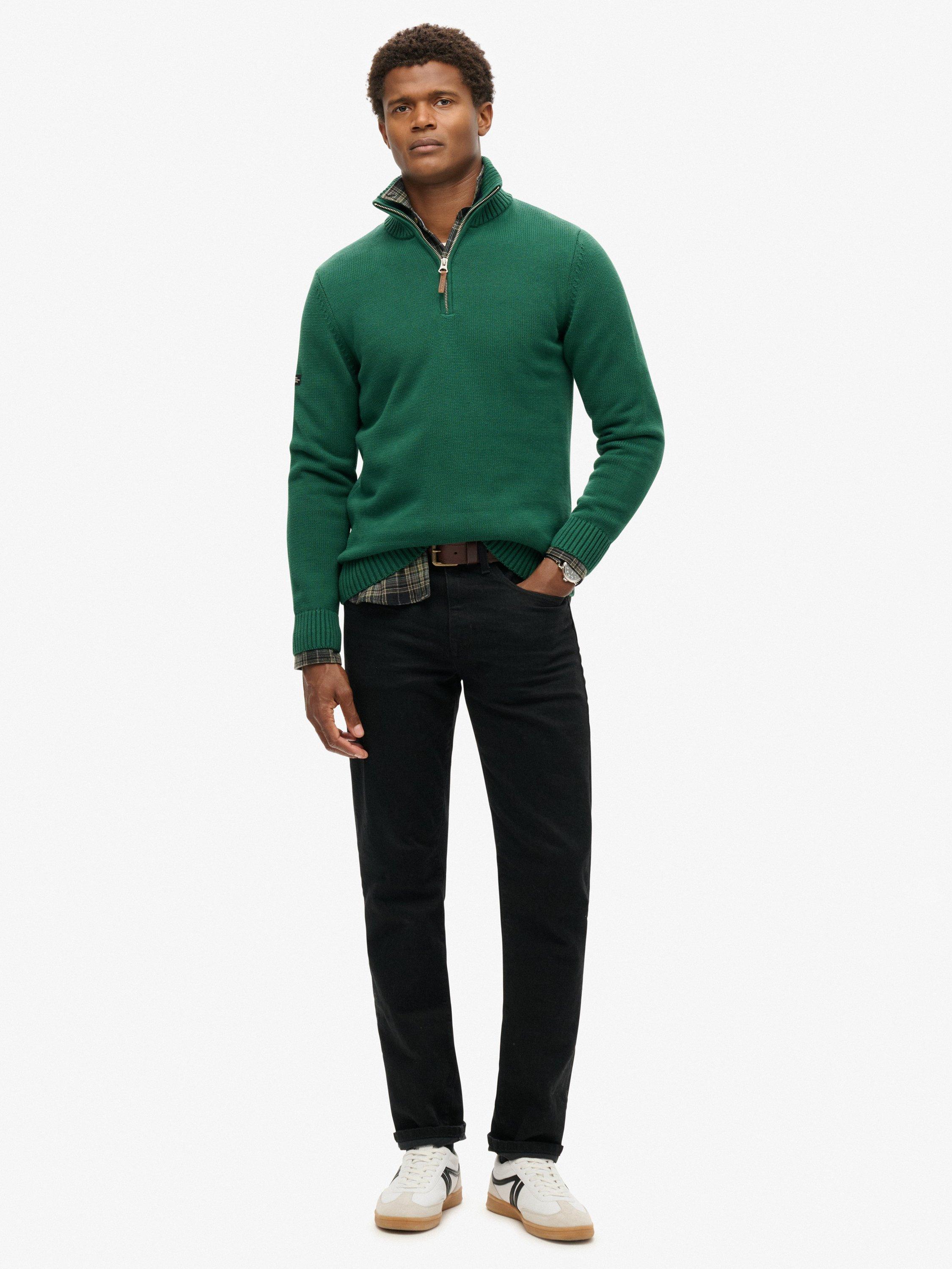 Product image 3 of 5, which shows Superdry Organic Cotton Classics Half Zip High Neck Jumper, Forest Green, S