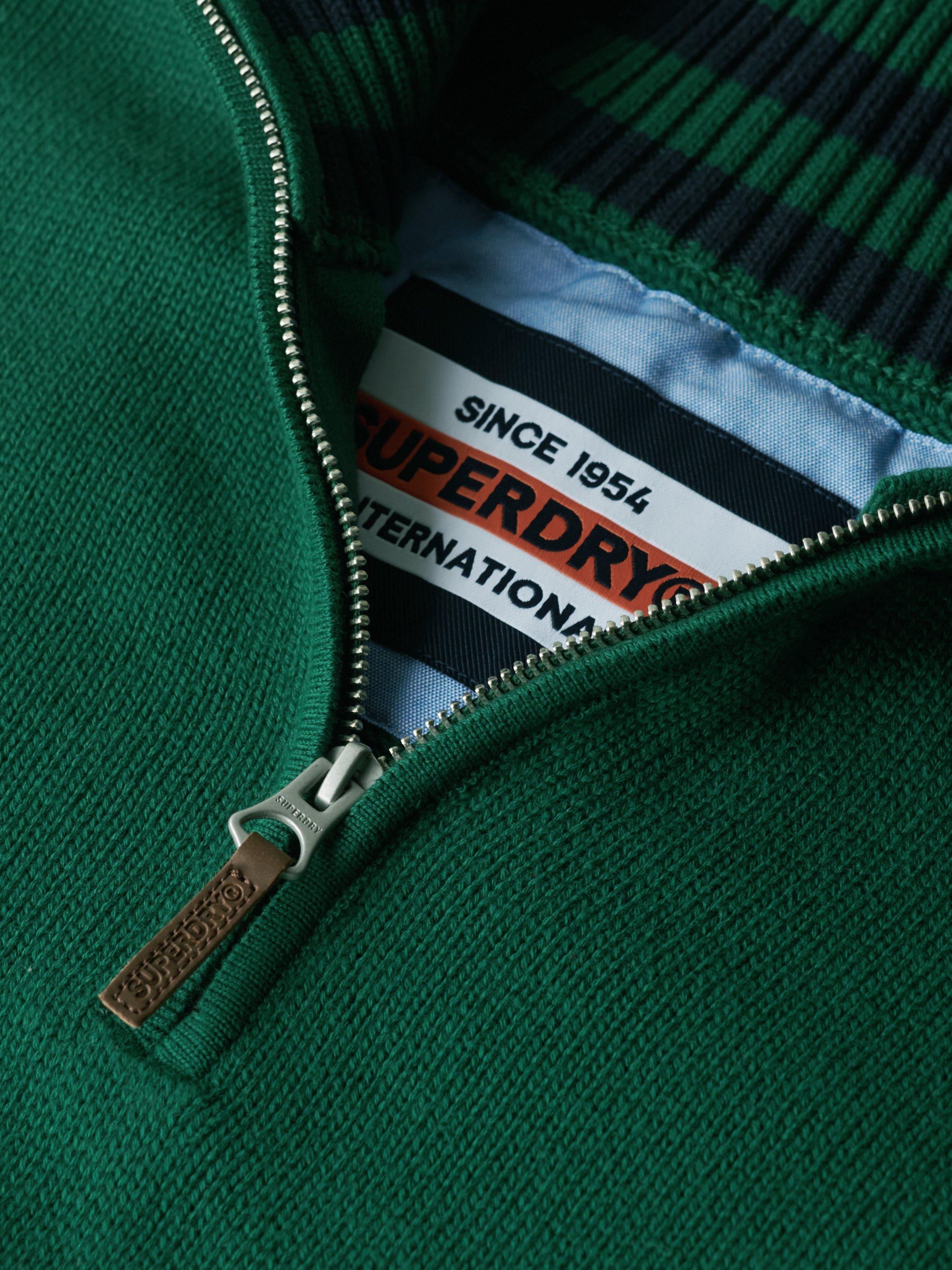 Product image 5 of 5, which shows Superdry Organic Cotton Classics Half Zip High Neck Jumper, Forest Green, S