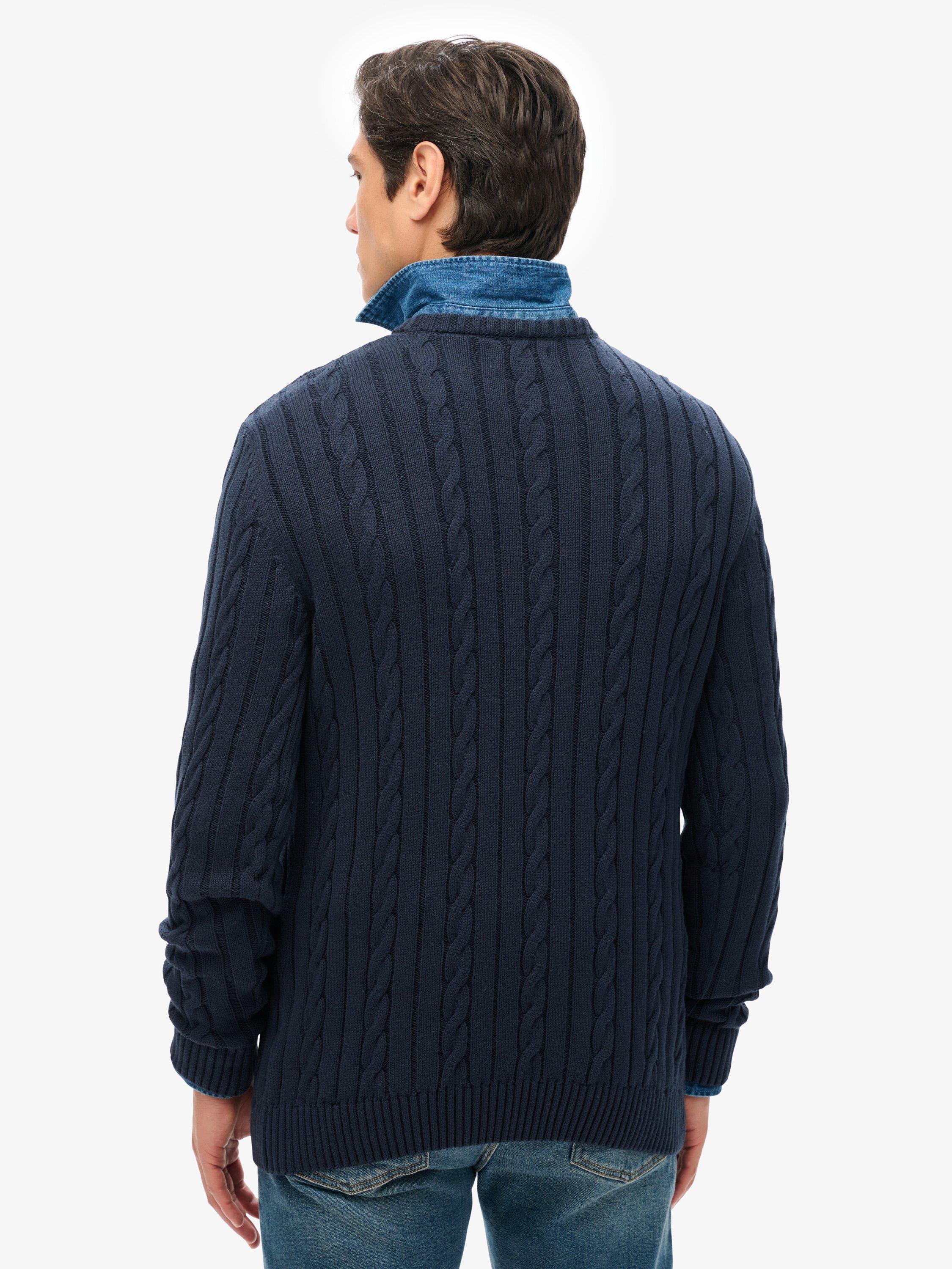 Product image 2 of 5, which shows Superdry Organic Cotton Classic Cable Knit Crew Jumper, Navy, S