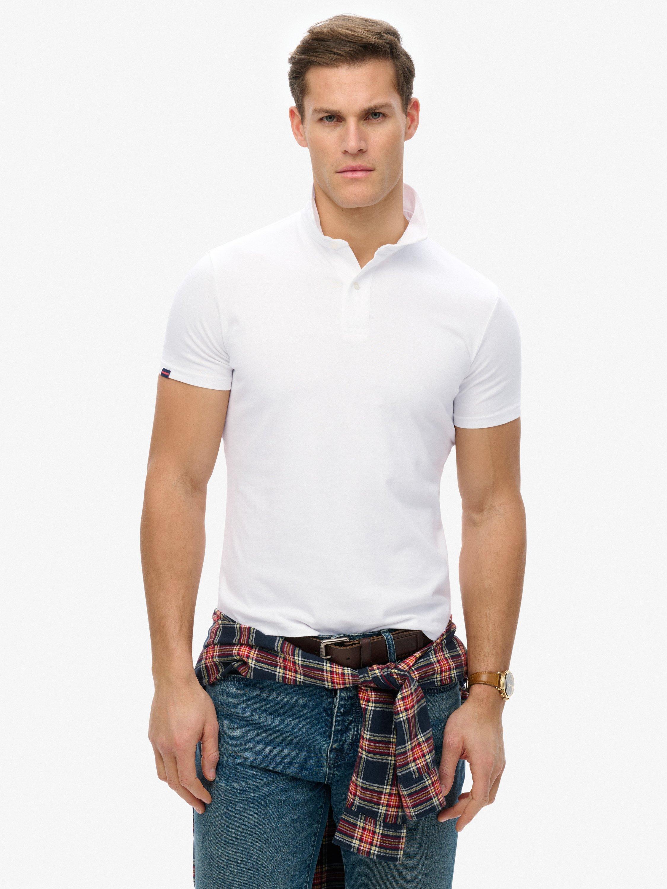 Product image 1 of 5, which shows Superdry Cotton Essential Jersey Polo Top, Optic, S