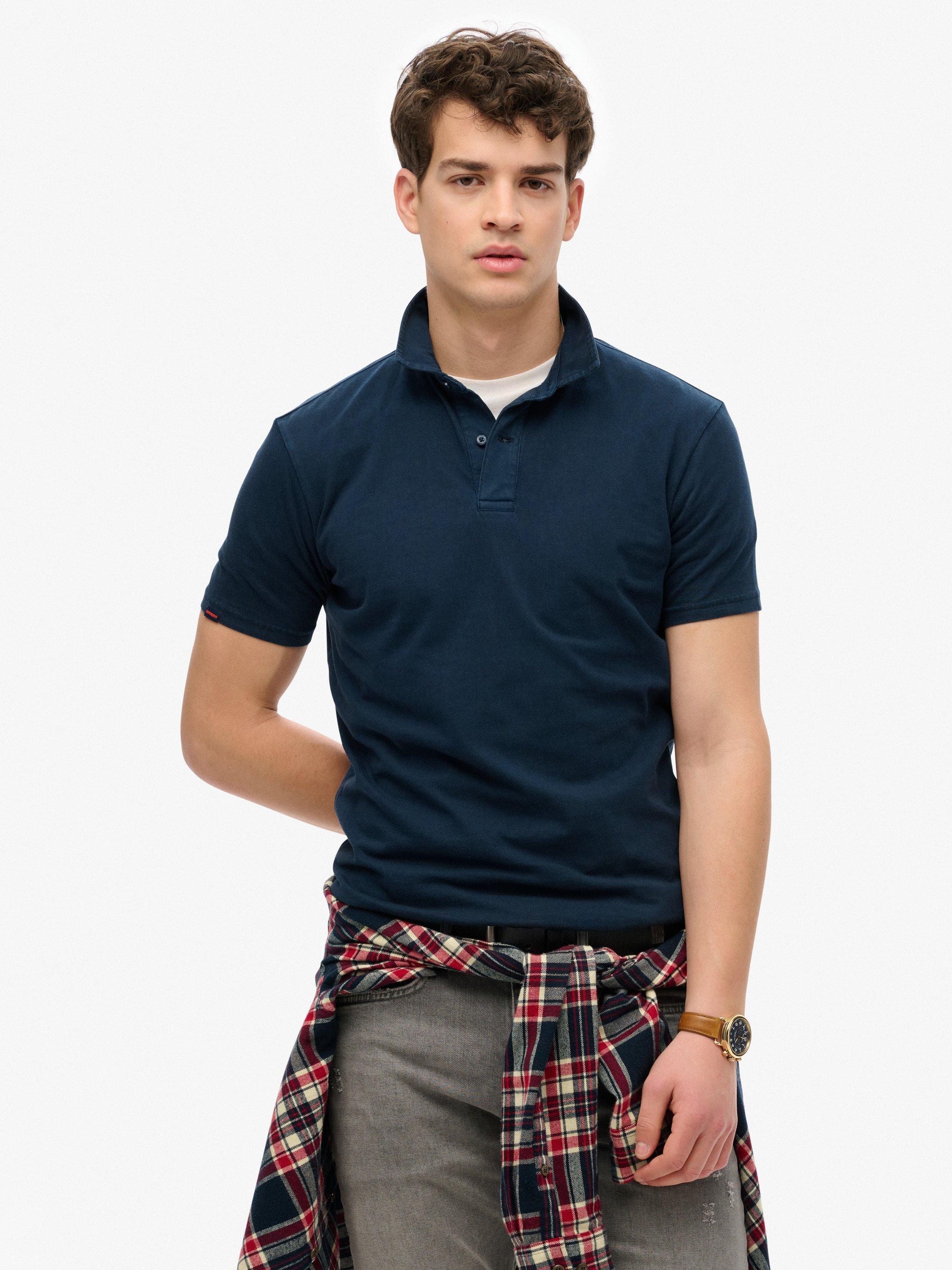 Product image 1 of 5, which shows Superdry Cotton Essential Jersey Polo Top, Eclipse Navy, S