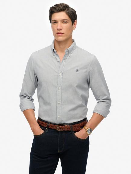 Superdry Organic Cotton Classic Oxford Long Sleeve Shirt, Grey