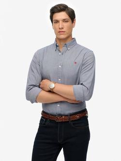 Superdry Organic Cotton Classic Oxford Long Sleeve Shirt, Ocean Navy Chambray