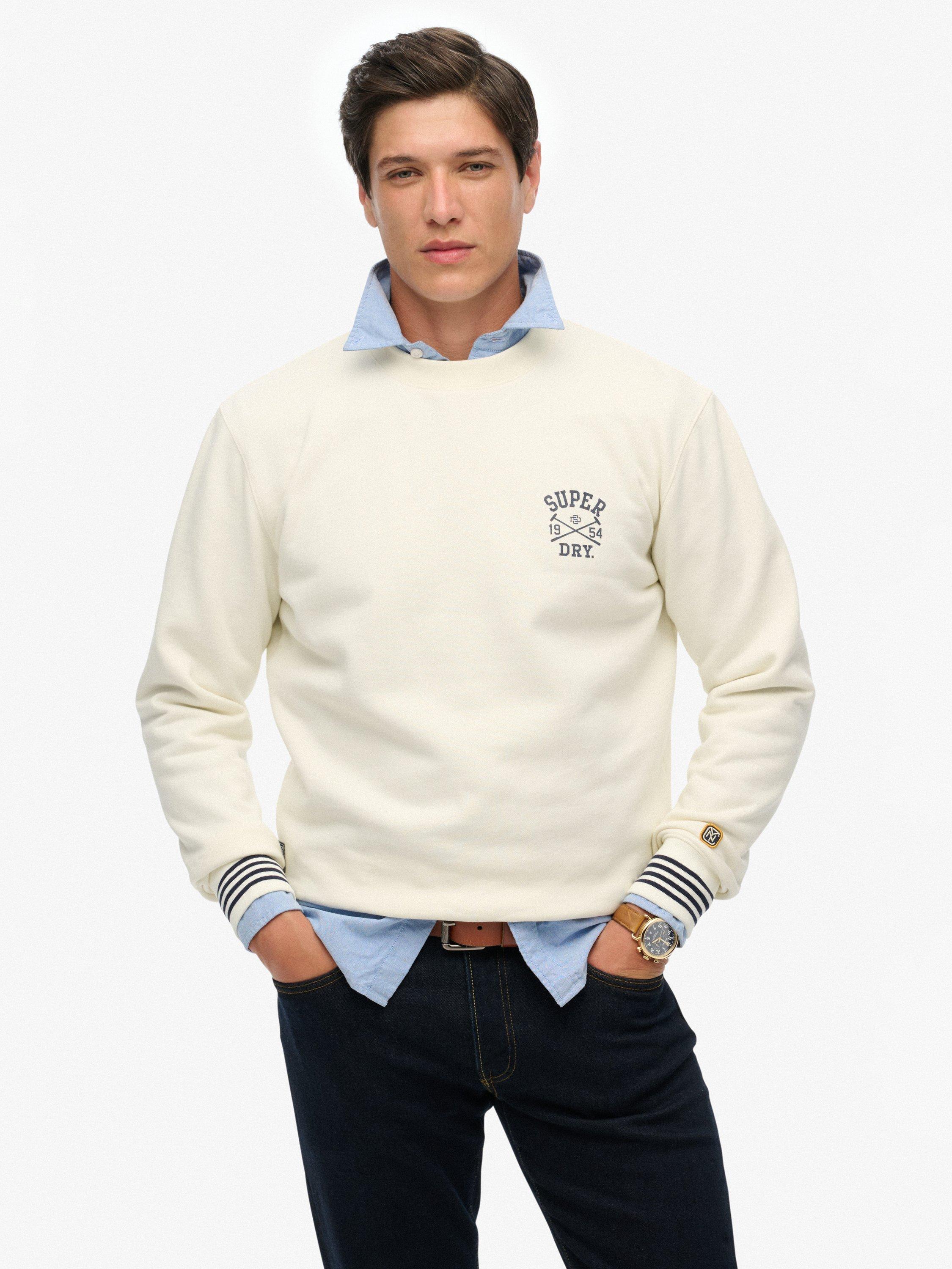 Product image 1 of 4, which shows Superdry Cotton Athletic Club Crew Sweatshirt, Off White, S