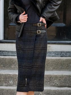 Celtic & Co. Celtic Pure Wool Kilt Skirt, Navy/Charcoal, Navy/Charcoal