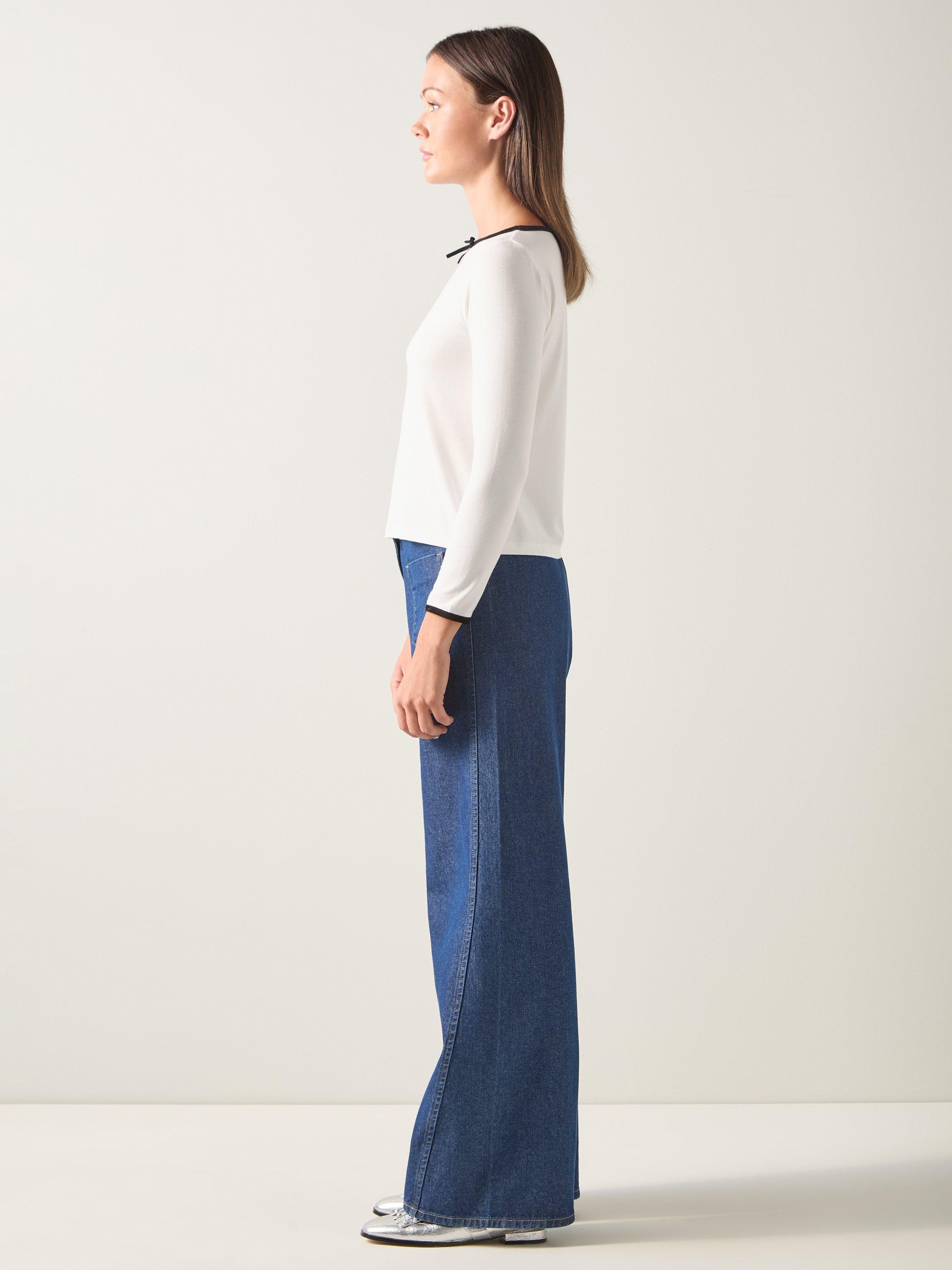 Product image 2 of 11, which shows LKB London Bow Mix Jersey Tops, Mul-ivory/Black, XS