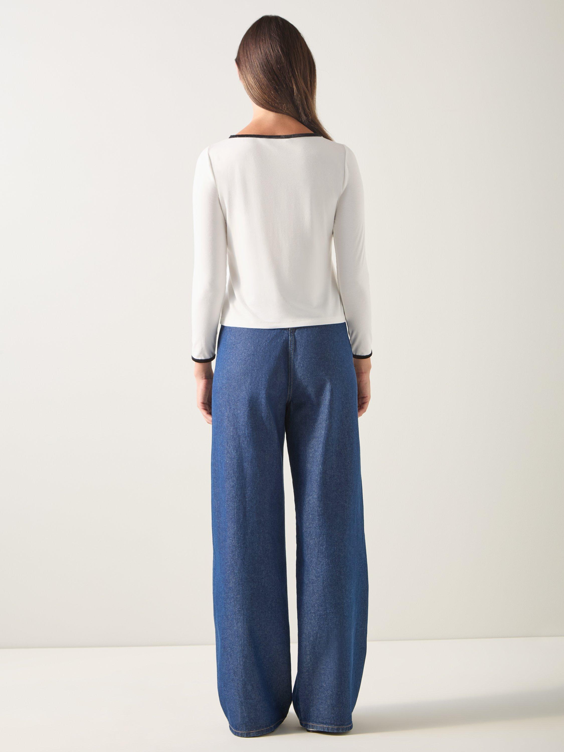 Product image 3 of 11, which shows LKB London Bow Mix Jersey Tops, Mul-ivory/Black, XS