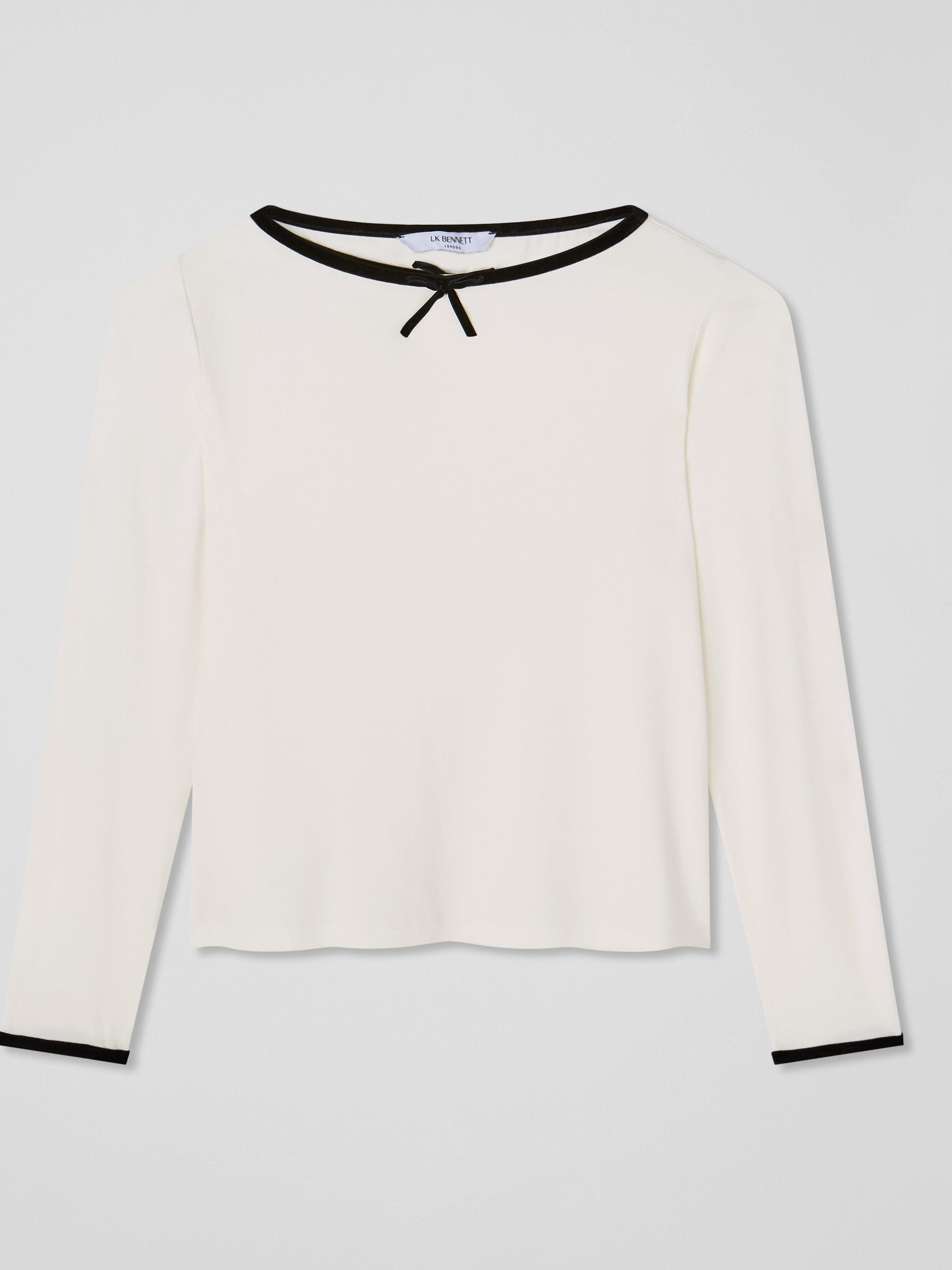 Product image 4 of 11, which shows LKB London Bow Mix Jersey Tops, Mul-ivory/Black, XS
