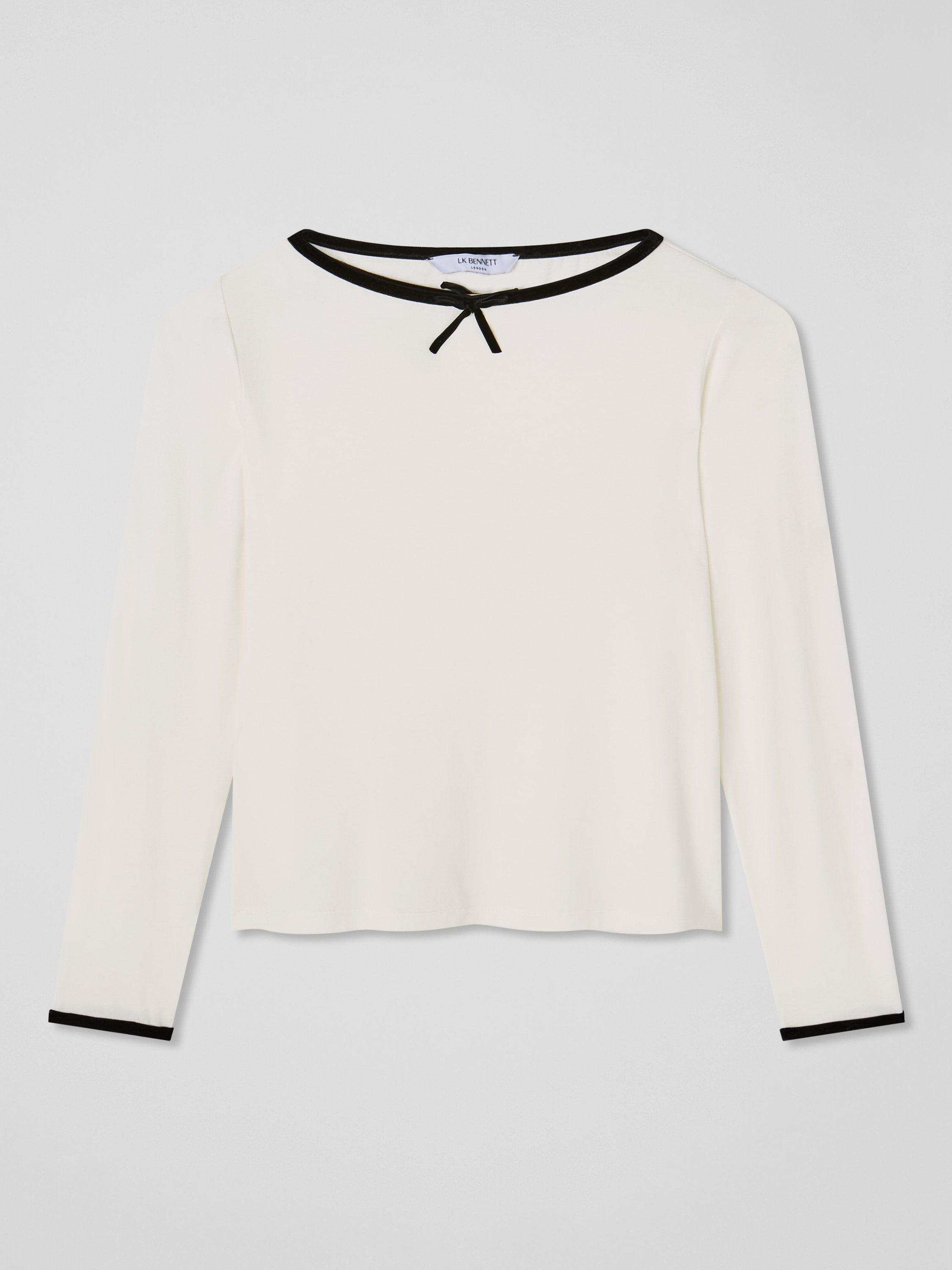 Product image 5 of 11, which shows LKB London Bow Mix Jersey Tops, Mul-ivory/Black, XS
