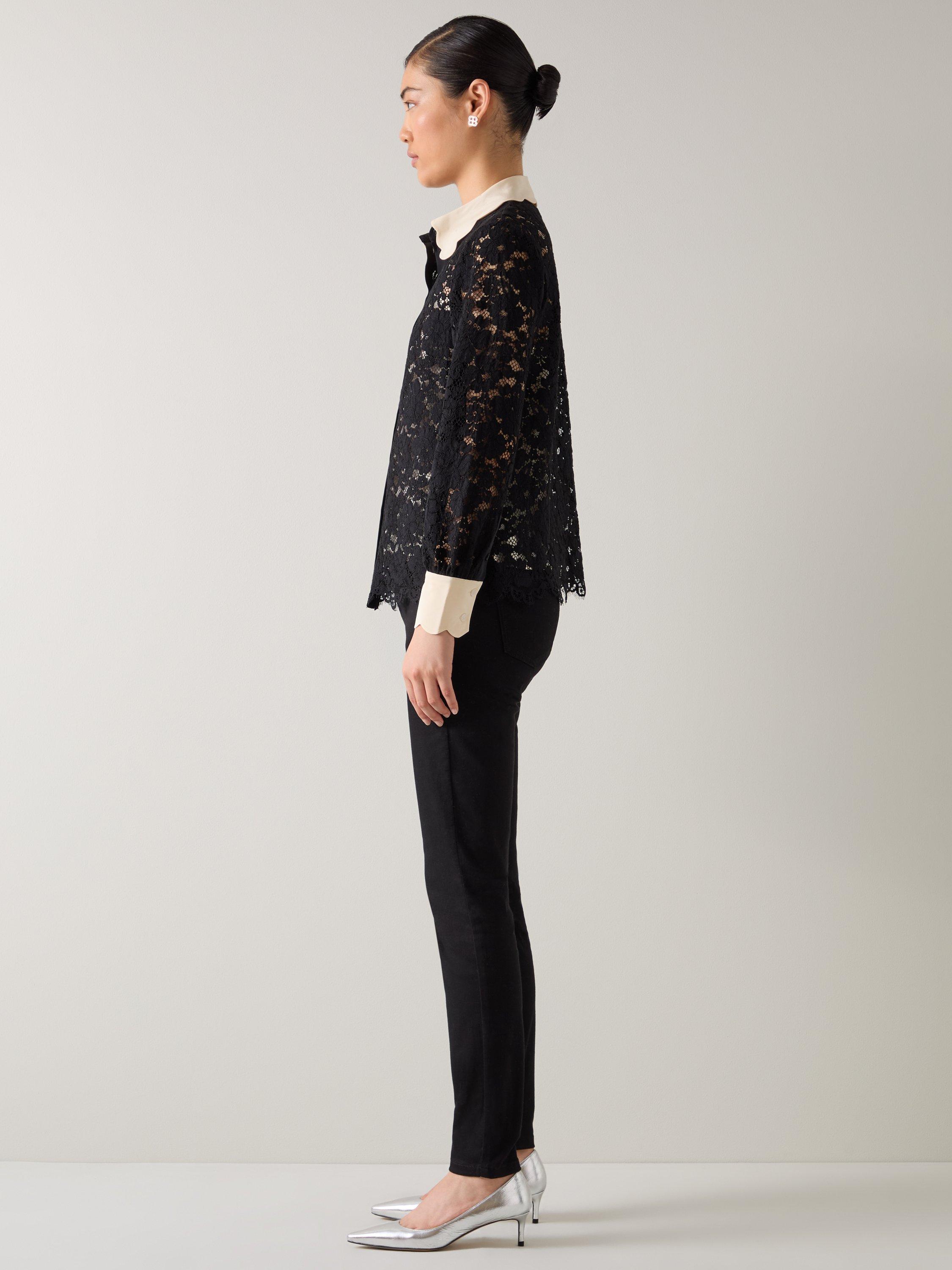 Product image 2 of 3, which shows L.K.Bennett Yvette Lace Blouse, Black/Cream, 6