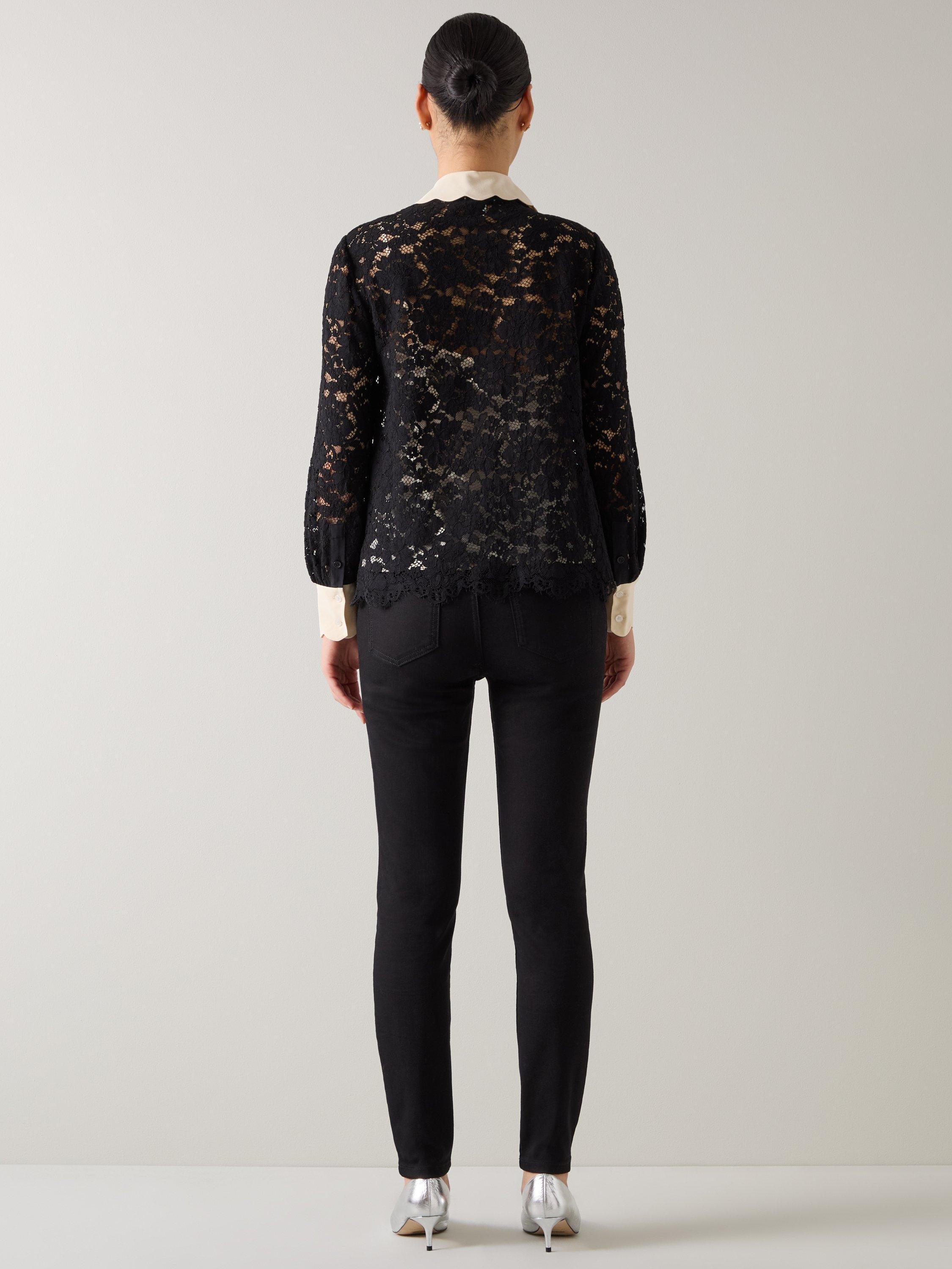 Product image 3 of 3, which shows L.K.Bennett Yvette Lace Blouse, Black/Cream, 6