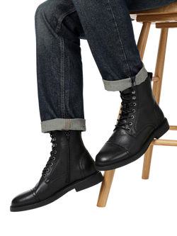 Jones Bootmaker Davide Lace Up Leather Ankle Boots - view 2, Black