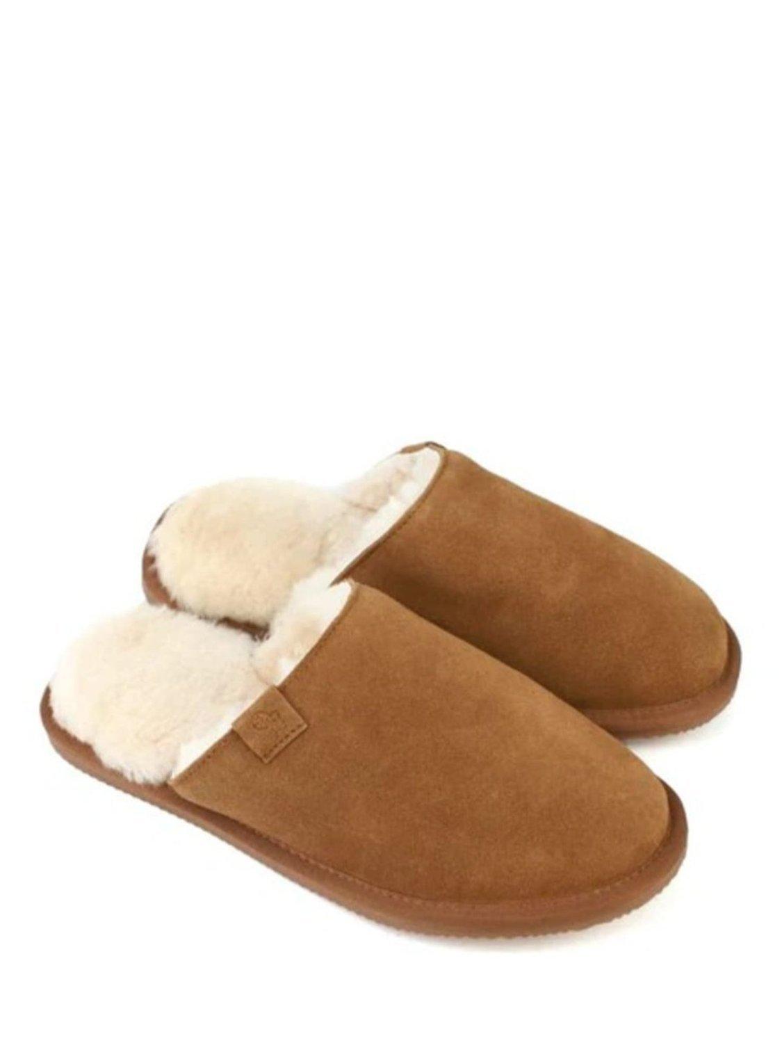 Product image 1 of 2, which shows British Boxers Sheepskin & Suede Slippers, Chestnut, 7
