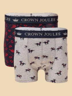 Joules Cotton Stretch Graphic Print Crown Joules Boxers, Multi, Multi