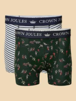 Joules Cotton Stretch Graphic Print Crown Joules Boxers, Blue/Green, Blue/Green