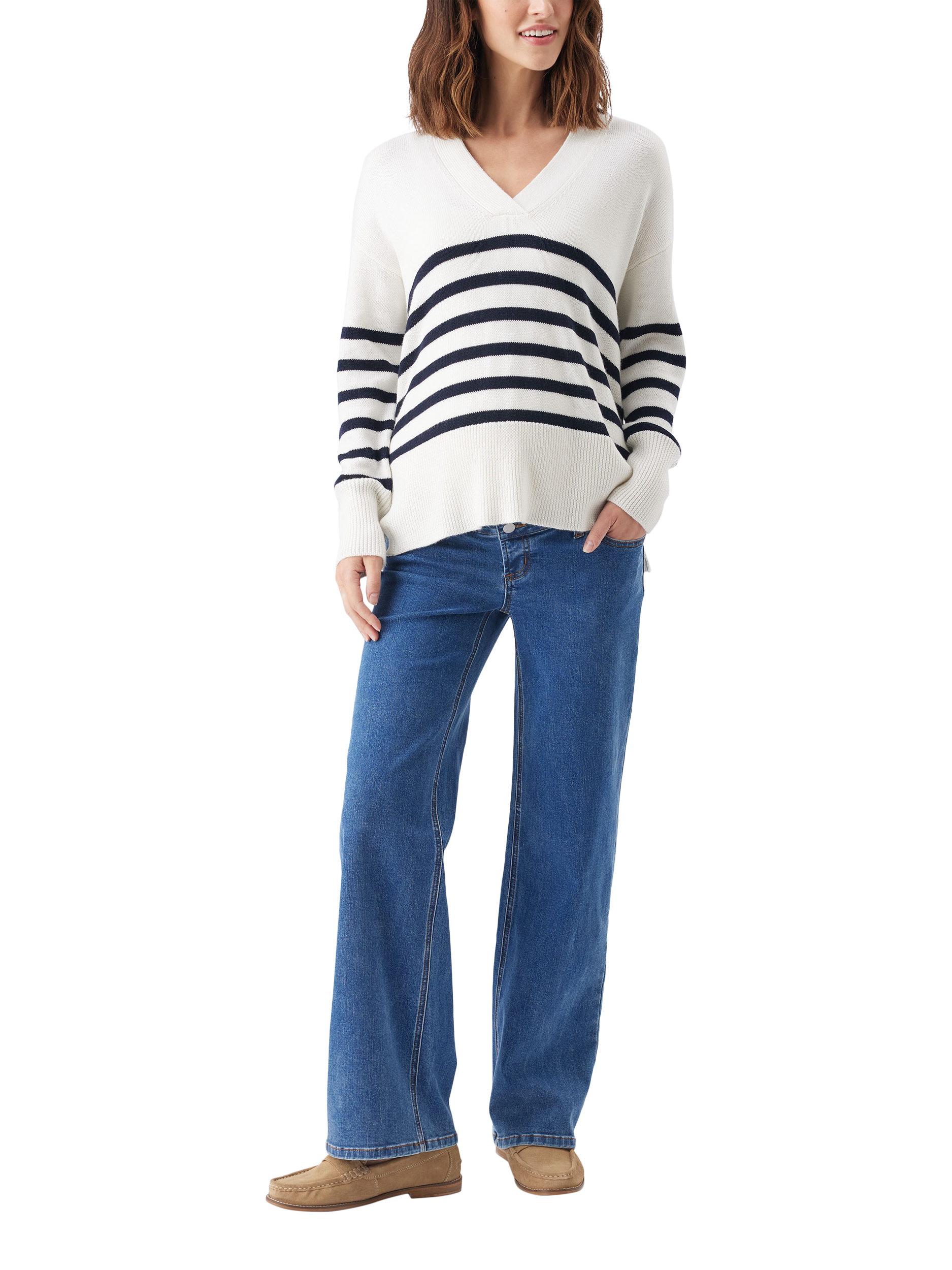 Product image 1 of 6, which shows Ripe Miller Over Bump Maternity Jeans, True Blue, XS