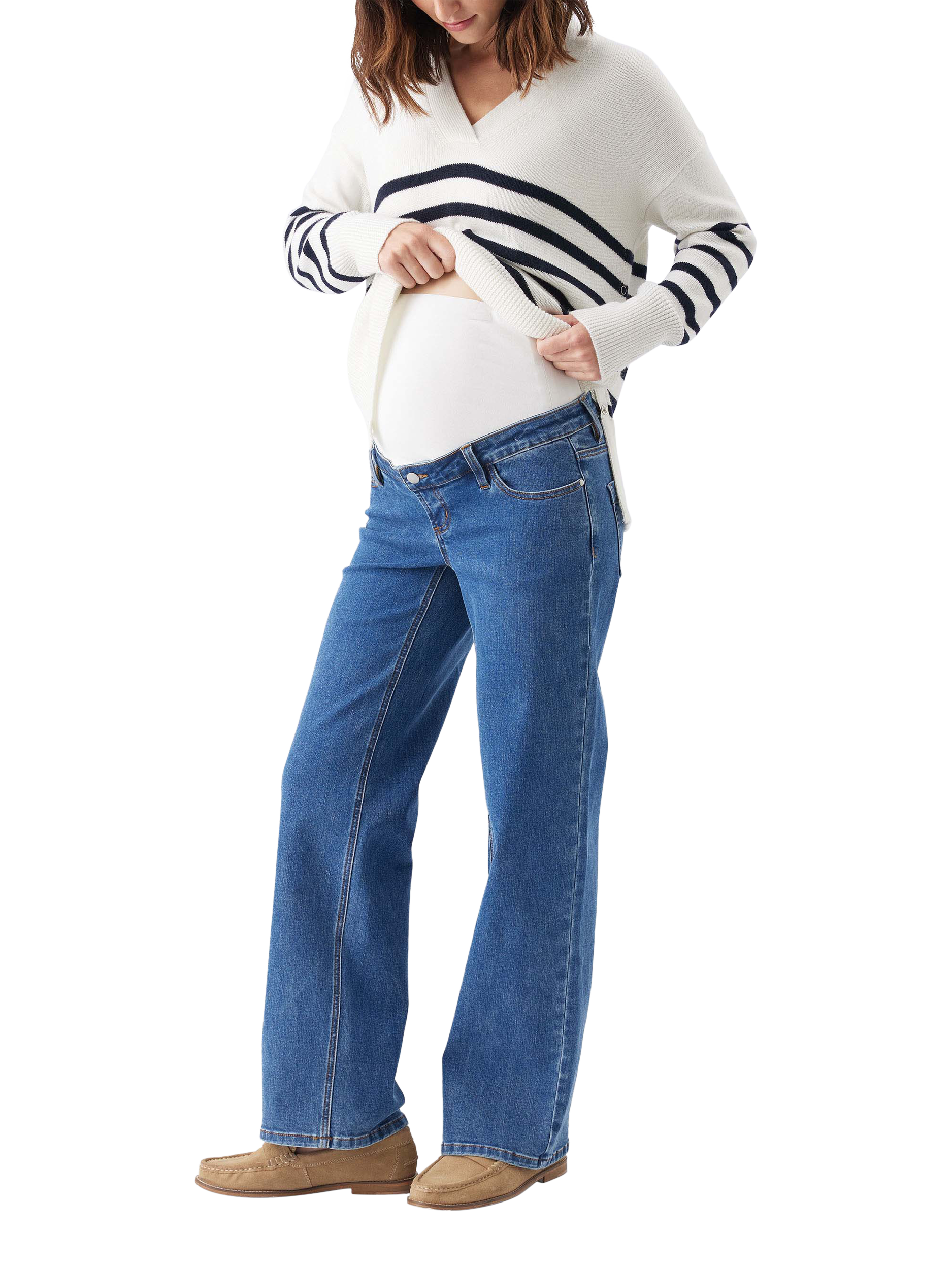 Product image 4 of 6, which shows Ripe Miller Over Bump Maternity Jeans, True Blue, XS