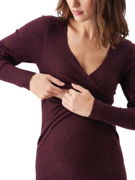 Ripe Heidi Nursing Knit Dress, Burgundy - view 2, Burgundy