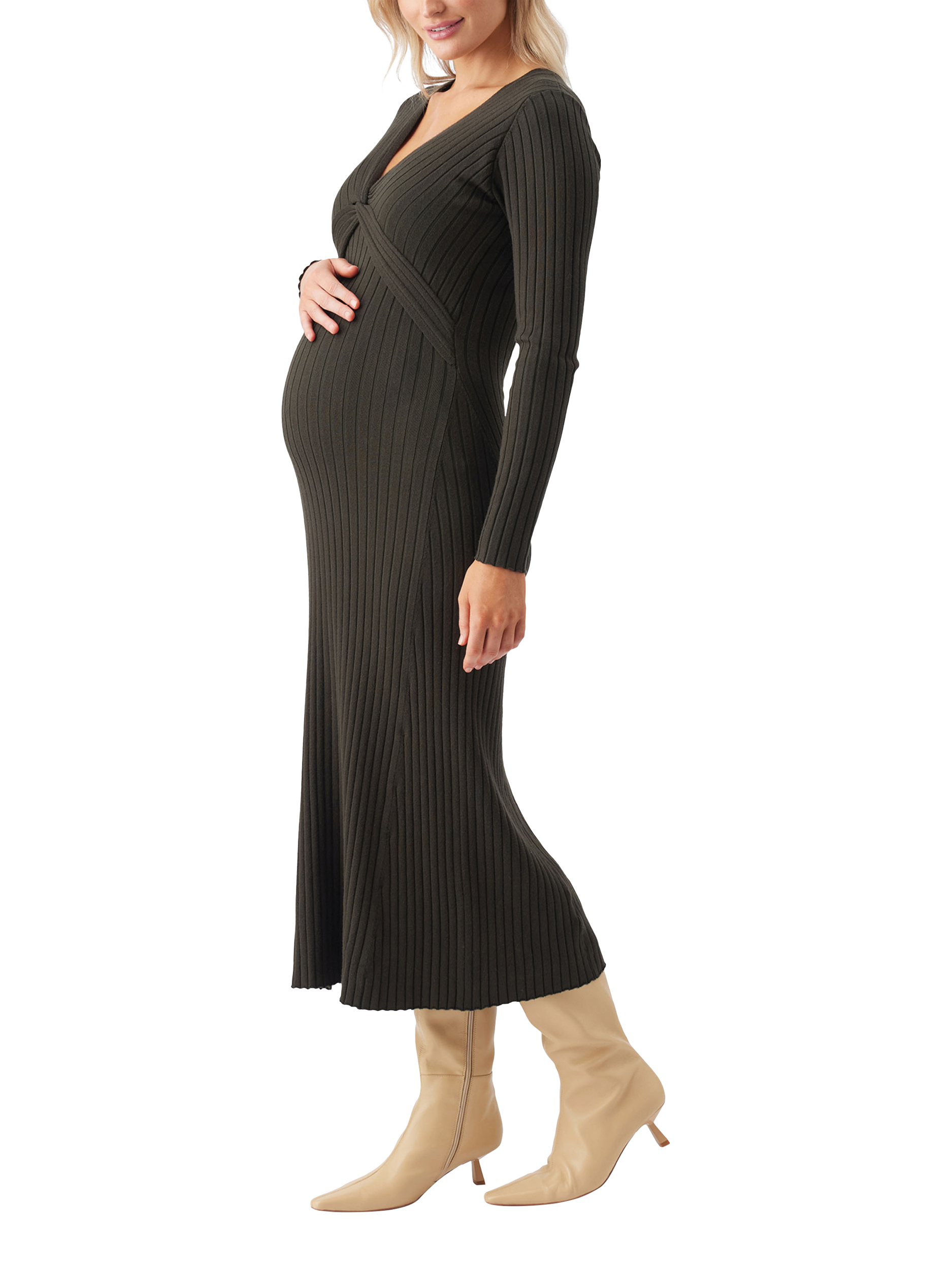 Product image 3 of 5, which shows Ripe Remi Knit Nursing Dress, Ivy, XS