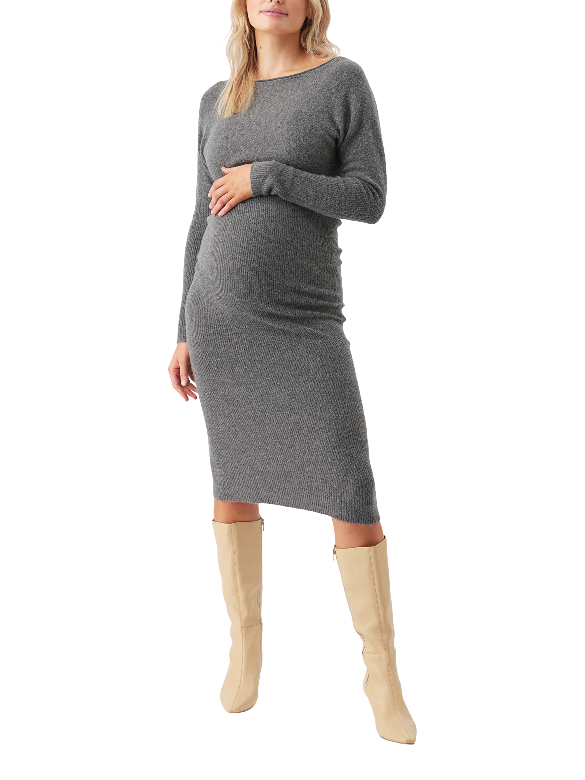 Ripe Tobie Off Shoulder Knit Maternity Dress, Charcoal Marl