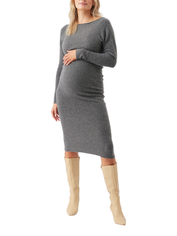Ripe Tobie Off Shoulder Knit Maternity Dress, Charcoal Marl, Charcoal Marl