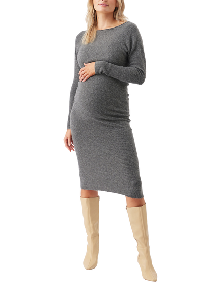 Ripe Tobie Off Shoulder Knit Maternity Dress, Charcoal Marl, Charcoal Marl