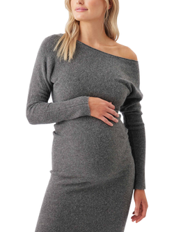 Ripe Tobie Off Shoulder Knit Maternity Dress, Charcoal Marl - view 2, Charcoal Marl