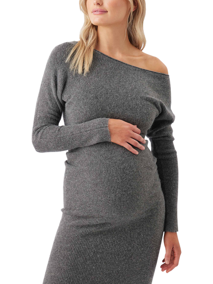 Ripe Tobie Off Shoulder Knit Maternity Dress, Charcoal Marl - view 2, Charcoal Marl