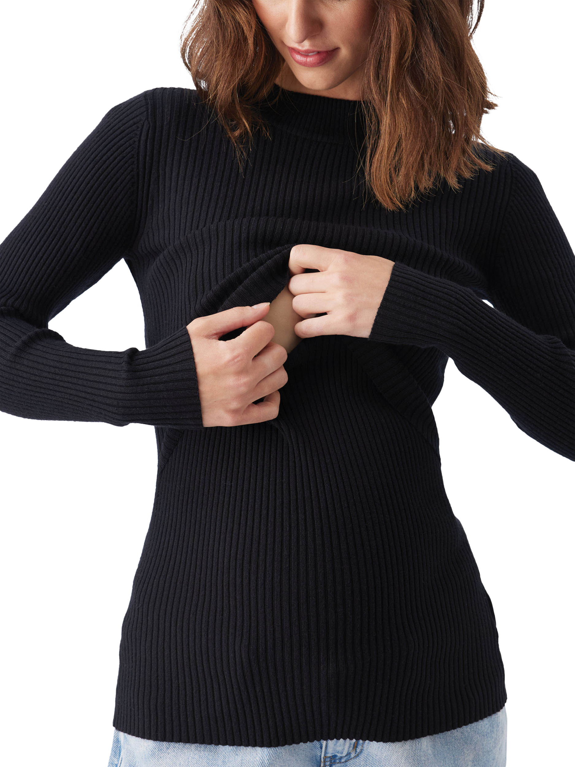 Product image 5 of 6, which shows Ripe Lift Up Nursing Knit Jumper, Black, XS