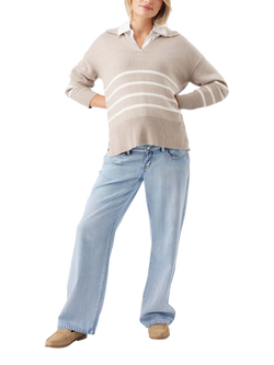 Ripe Lori Stripe Nursing Knit Jumper, Latte/Chalk