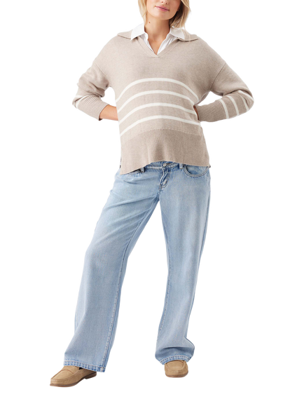 Ripe Lori Stripe Nursing Knit Jumper, Latte/Chalk