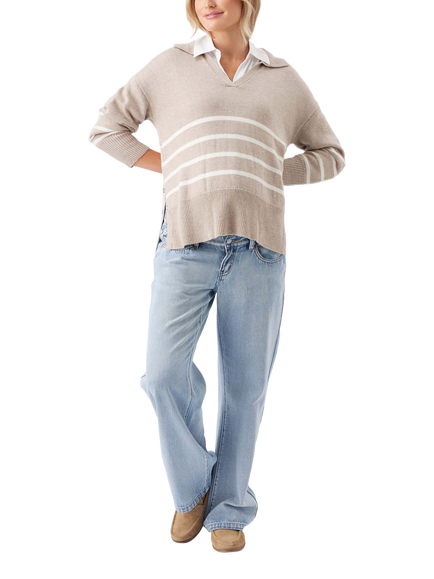 Ripe Lori Stripe Nursing Knit Jumper - view 2, Latte/Chalk