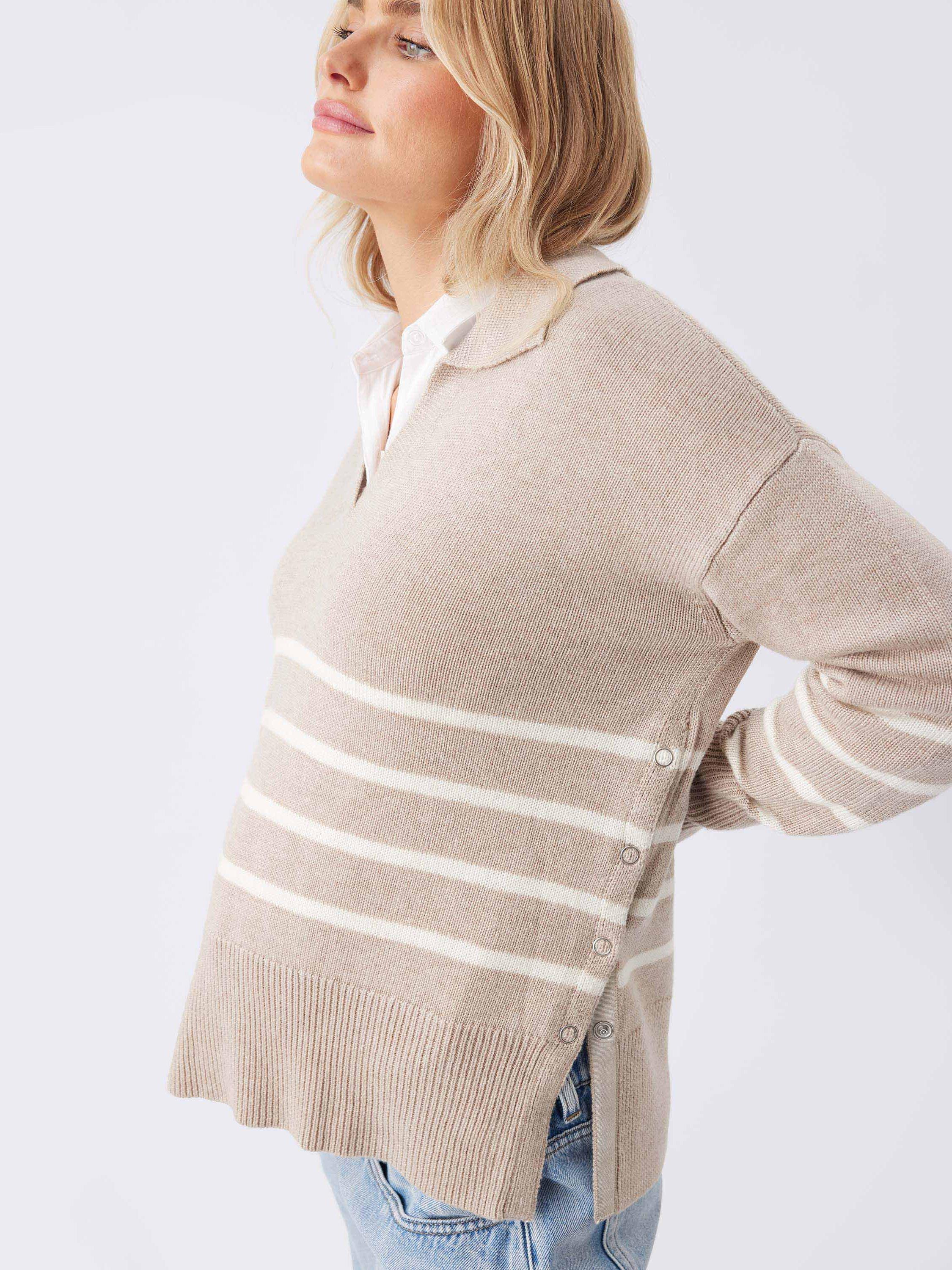 Product image 9 of 9, which shows Ripe Lori Stripe Nursing Knit Jumper, Latte/Chalk, XS
