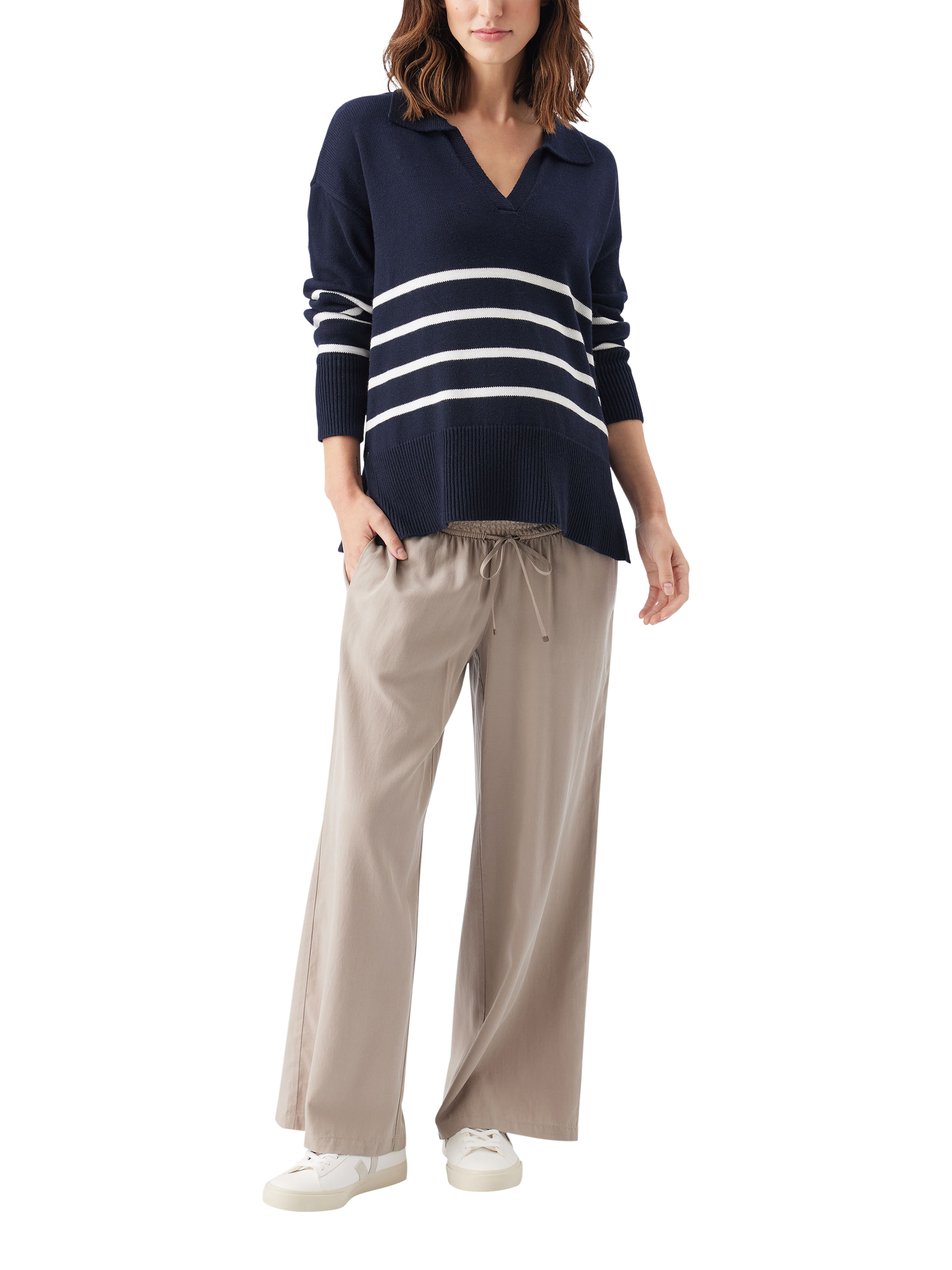 Product image 1 of 8, which shows Ripe Lori Stripe Nursing Knit Jumper, Navy/White, XS