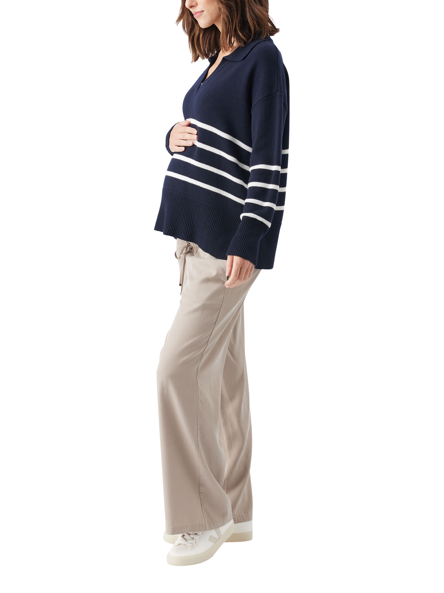 Product image 3 of 8, which shows Ripe Lori Stripe Nursing Knit Jumper, Navy/White, XS